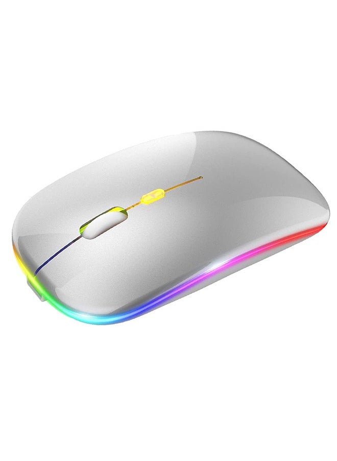 Generic Wireless Bluetooth Mouse, LED Rechargeable Silent Slim Laptop Mouse, Portable (BT5.2+USB Receiver) Dual Mode Computer Mice for Quick Control Apple Laptop, Desktop Computer, ipad Tablet, Phone (Silver)  - Image 1