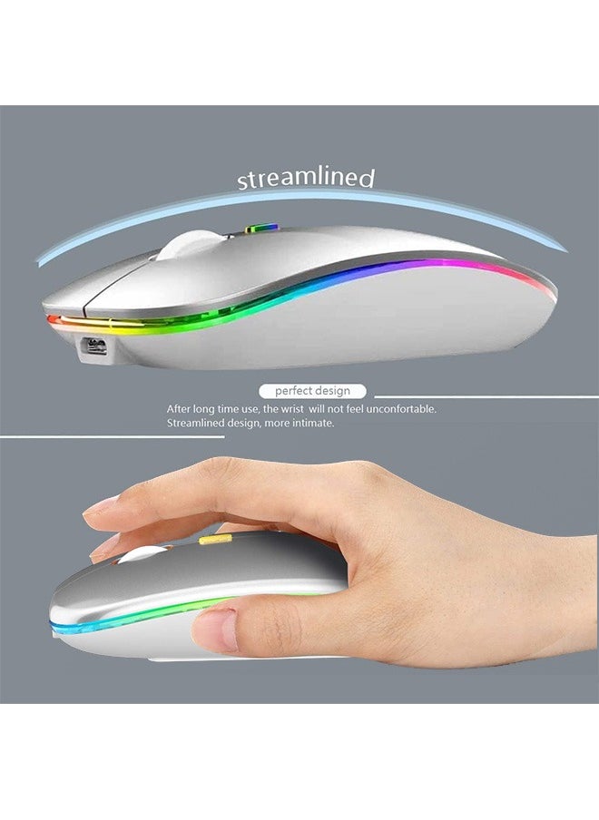 Generic Wireless Bluetooth Mouse, LED Rechargeable Silent Slim Laptop Mouse, Portable (BT5.2+USB Receiver) Dual Mode Computer Mice for Quick Control Apple Laptop, Desktop Computer, ipad Tablet, Phone (Silver)  - Image 5