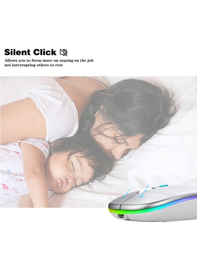 Generic Wireless Bluetooth Mouse, LED Rechargeable Silent Slim Laptop Mouse, Portable (BT5.2+USB Receiver) Dual Mode Computer Mice for Quick Control Apple Laptop, Desktop Computer, ipad Tablet, Phone (Silver)  - Image 4