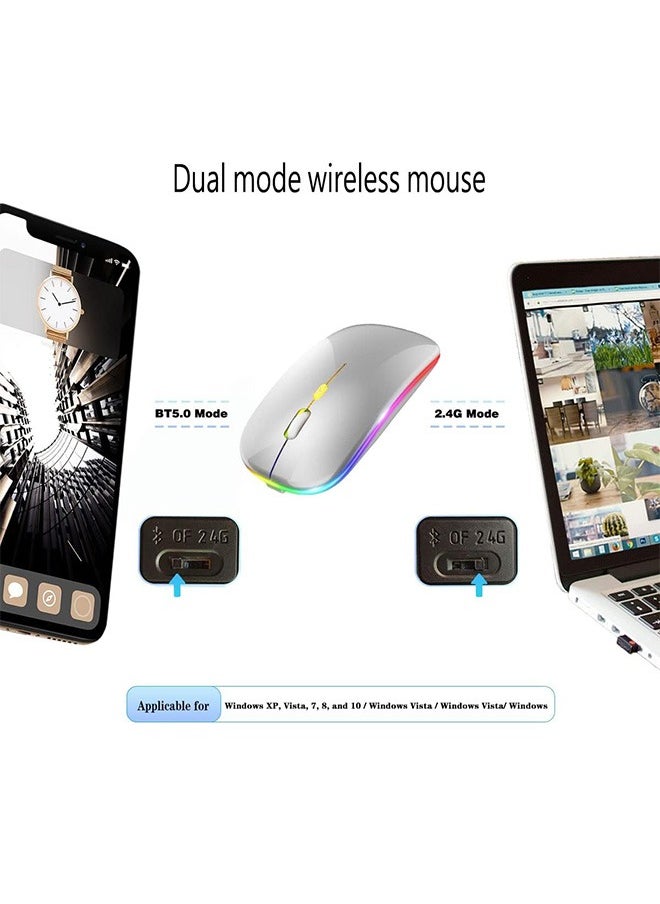 Generic Wireless Bluetooth Mouse, LED Rechargeable Silent Slim Laptop Mouse, Portable (BT5.2+USB Receiver) Dual Mode Computer Mice for Quick Control Apple Laptop, Desktop Computer, ipad Tablet, Phone (Silver)  - Image 2