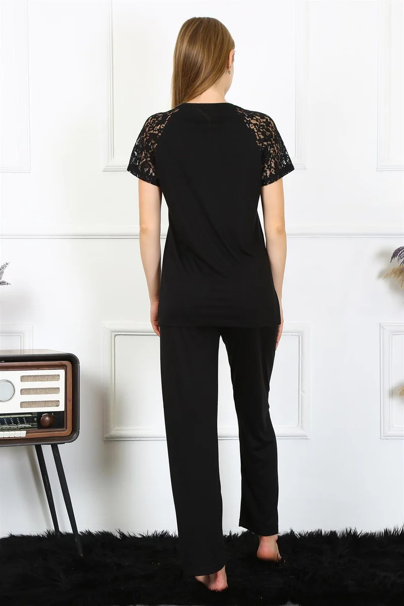 Akbeniz Women's Lace Sleeve Combed Cotton Pajama Set 4147