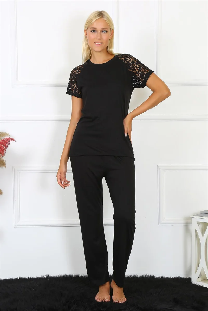 Akbeniz Women's Lace Sleeve Combed Cotton Pajama Set 4147