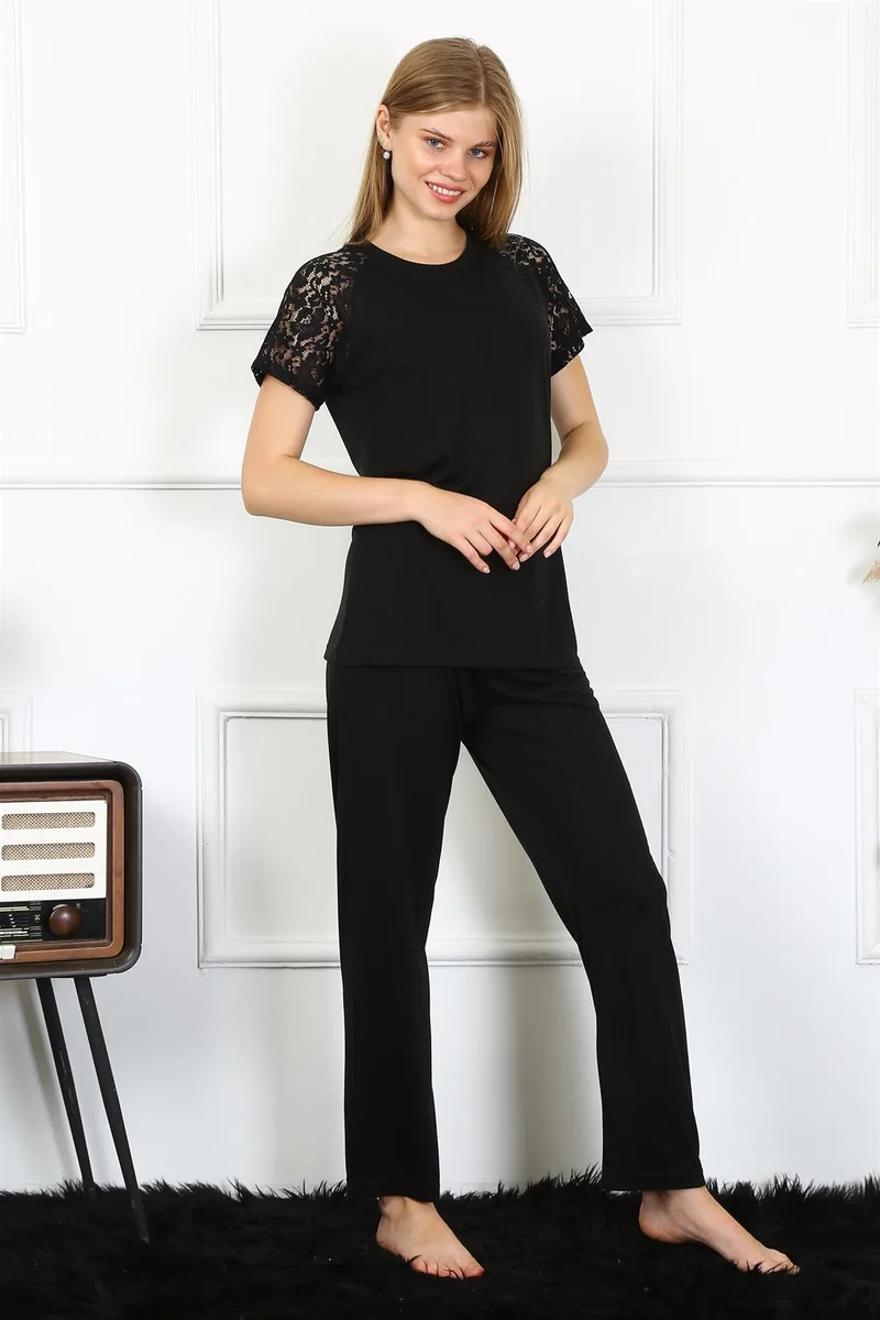 Akbeniz Women's Lace Sleeve Combed Cotton Pajama Set 4147