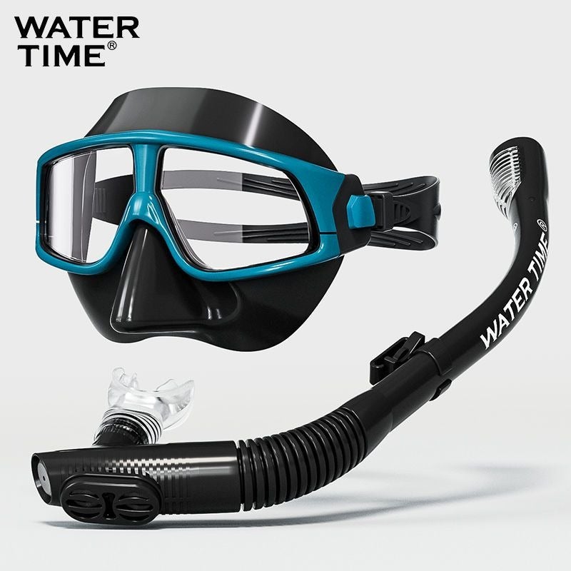 WATERTIME مجموعة الغطس من واترتايم – سنوركل جاف كامل، قناع غوص مع عدسات طبية للسباحة والغوص - Image 1