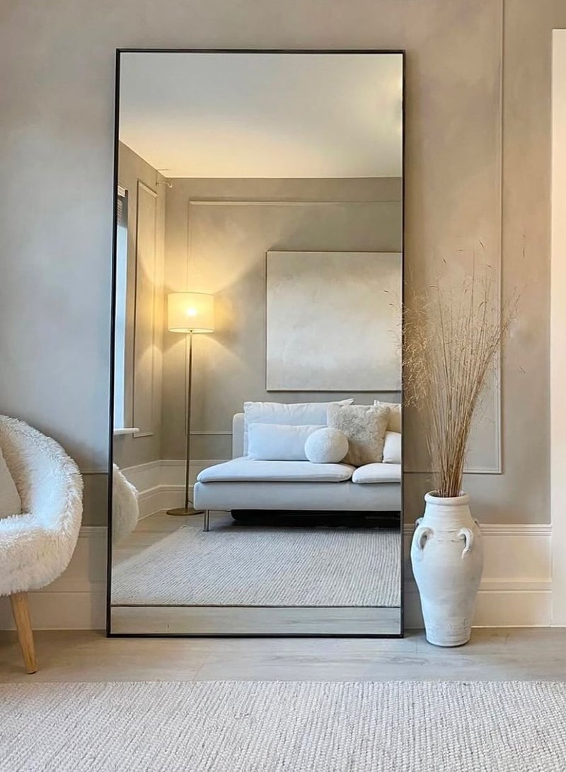 تايمي مرآة ضخمة جدا بتصميم انيق 180x80سم - مرآة كاملة الطول باطار معدني اسود واستاند خلفي - تصميمها الرائع يناسب غرفة المعيشة وغرف اللبس وغرف النوم - Image 1