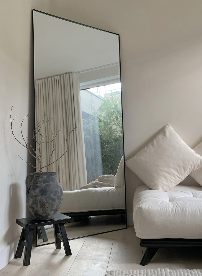 Taimi Extra large mirror with elegant design 180x80cm - full length mirror with black metal frame and back stand - its wonderful design is suitable for living rooms, dressing rooms and bedrooms - Image 1