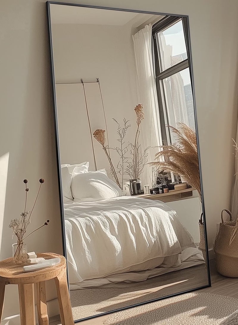 Taimi Extra large mirror with elegant design 180x80cm - full length mirror with black metal frame and back stand - its wonderful design is suitable for living rooms, dressing rooms and bedrooms - Image 2
