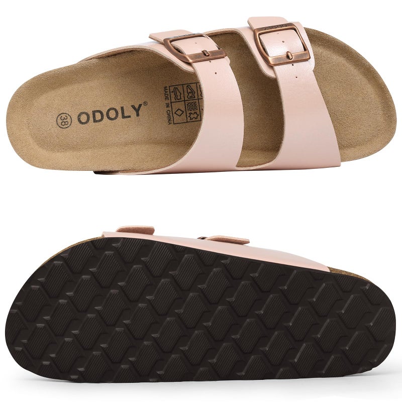 ODOLY Unisex Cork Footbed Slide Sandal, Arch Support Summer Outdoor Sandals with Adjustable Buckle for Women and Men,Rose Gold 39(8-8.5 Women/6.5-7 Men) - Image 5