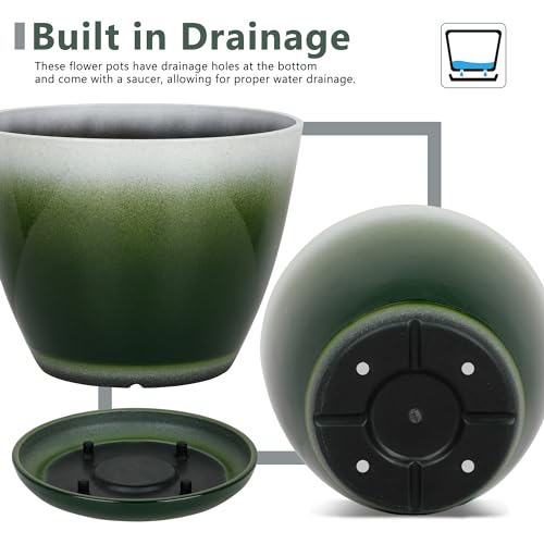 Worth Garden Plastic Round 8" Plant Pots - Set of 6 Multicolor Small Gloss Flower Pot Planters with Drainage Hole and Saucer - Home Decorative Christmas Containers - Image 2