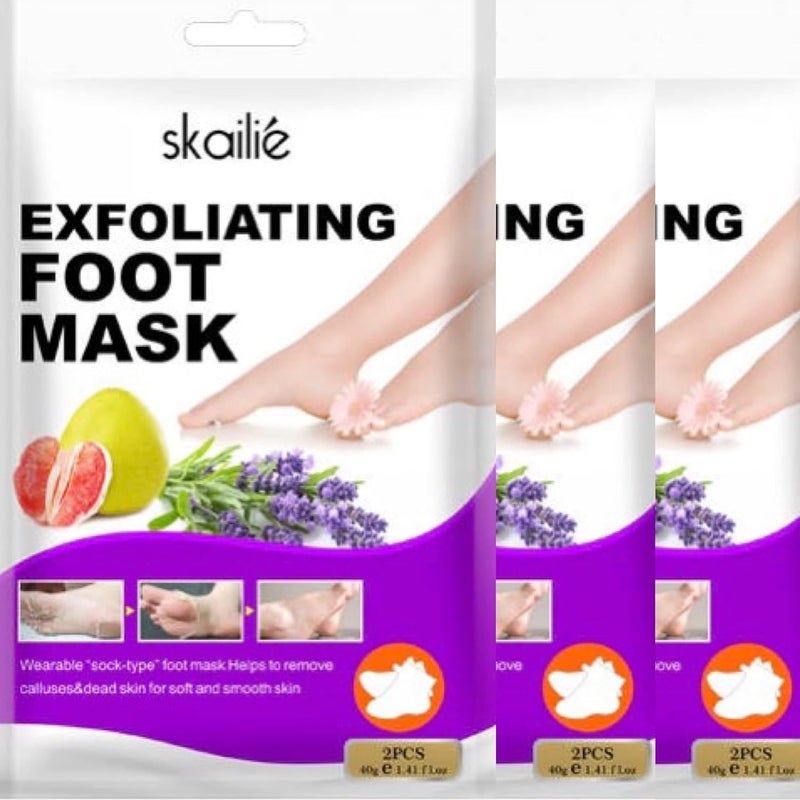 Skailie Exfoliating Foot Mask Socks - Lavender + Grapefruit Extract for Deep Exfoliating (3pk), Beauty Gifts | Skincare Gifts | Skincare