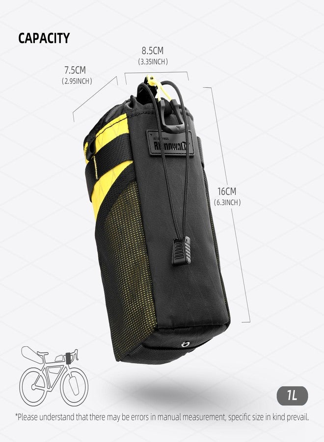 Rhinowalk Bike Water Bottle Bag with Quick Release, Insulated & Waterproof, 3-Point Mounting, Drain Hole, Side Mesh Pockets - Durable Nylon for MTB, Road, and Gravel Bikes（Black） - Image 4