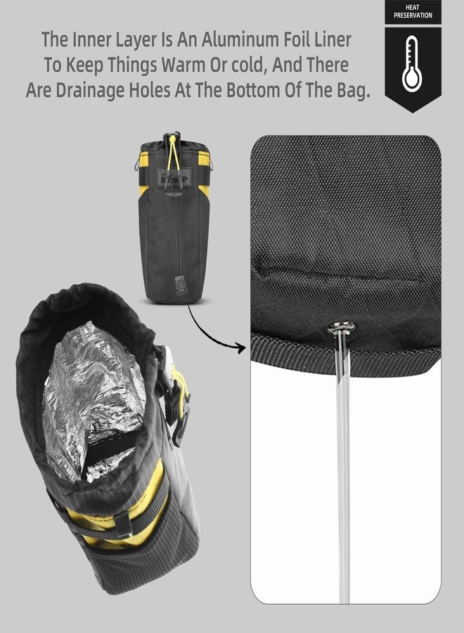 Rhinowalk Bike Water Bottle Bag with Quick Release, Insulated & Waterproof, 3-Point Mounting, Drain Hole, Side Mesh Pockets - Durable Nylon for MTB, Road, and Gravel Bikes（Black） - Image 5