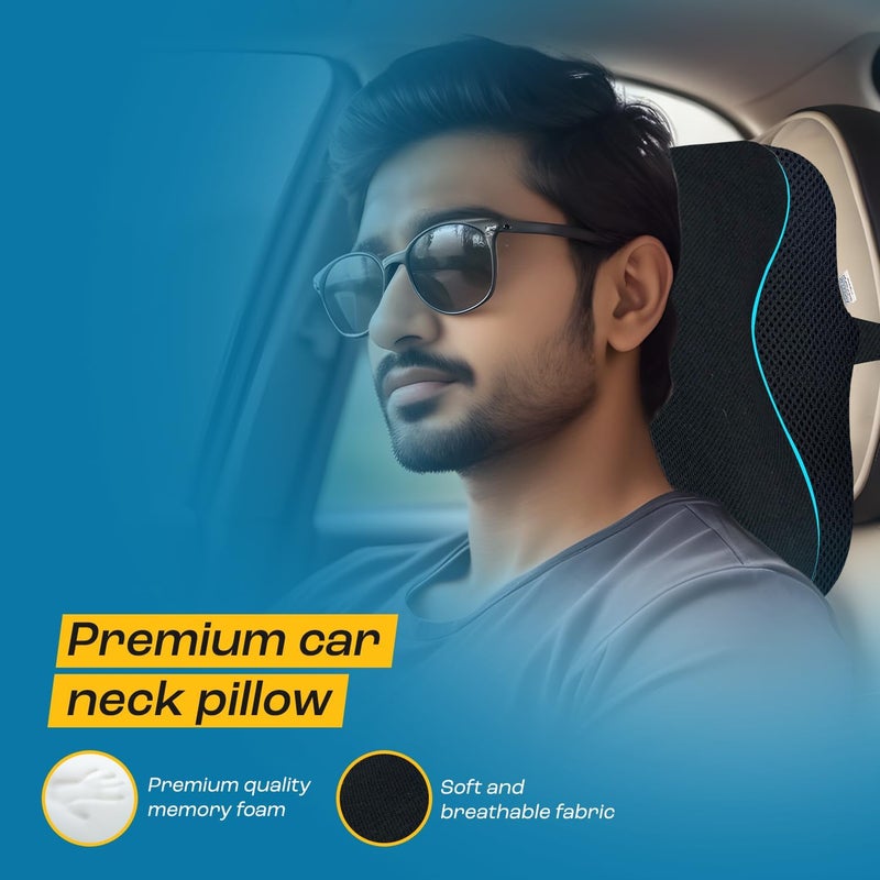MGNLR Car Neck Rest Pillows - Memory Foam Car Seat Head Rest Cushion Pillow for Neck and Cervical Support | 100% Pure Memory Foam Neck Pillow with Breathable Removable Cover (Black) (1) - Image 4