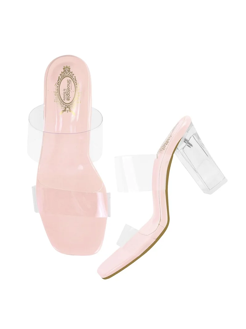 شوتوبيا Shoetopia Stylish Trasparent Detailed  Block Heels For Women & Girls