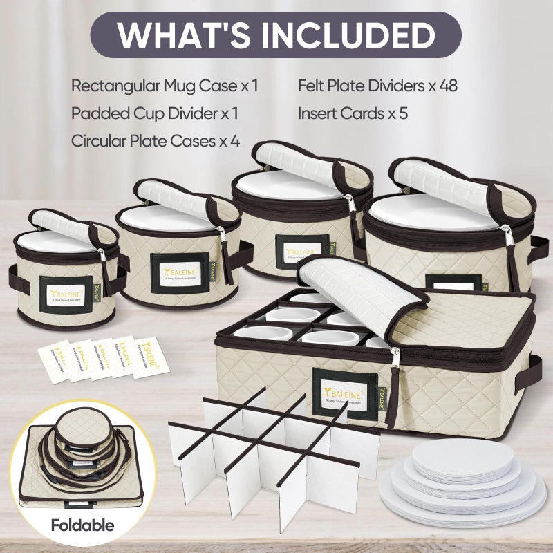BALEINE China Storage Containers, Sturdy Quilted Wine Glass Storage, Plate Organizer with Carry Handles, Moving Boxes for Dishes, Cups, Mugs and Stemware (Plate Mug Combo, Soft Shell Cream) - Image 3
