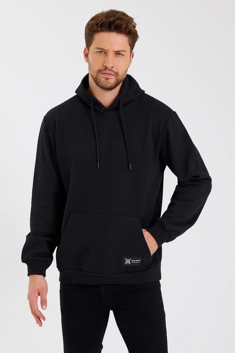 mmetalic Black Kangaroo Pocket Hooded Men's Sweatshirt