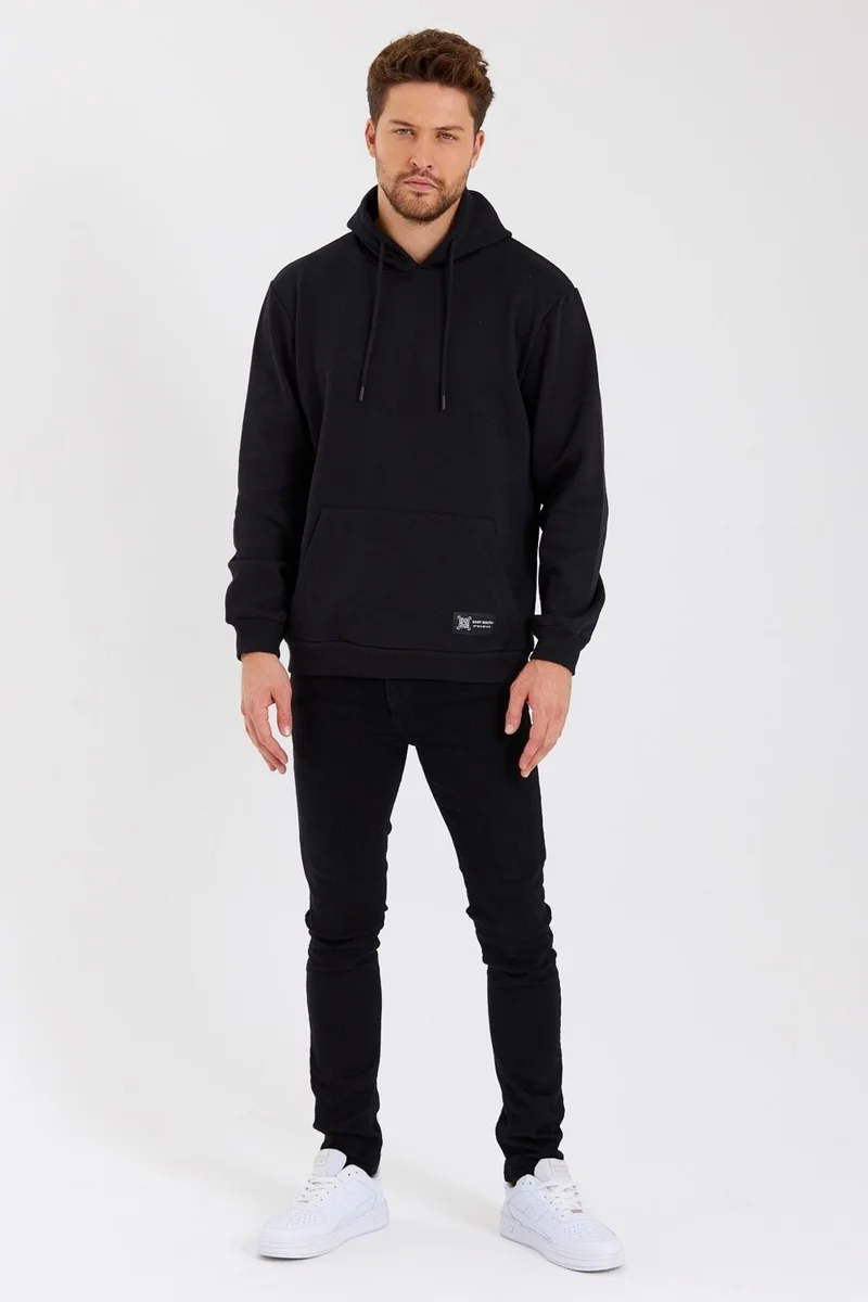 mmetalic Black Kangaroo Pocket Hooded Men's Sweatshirt