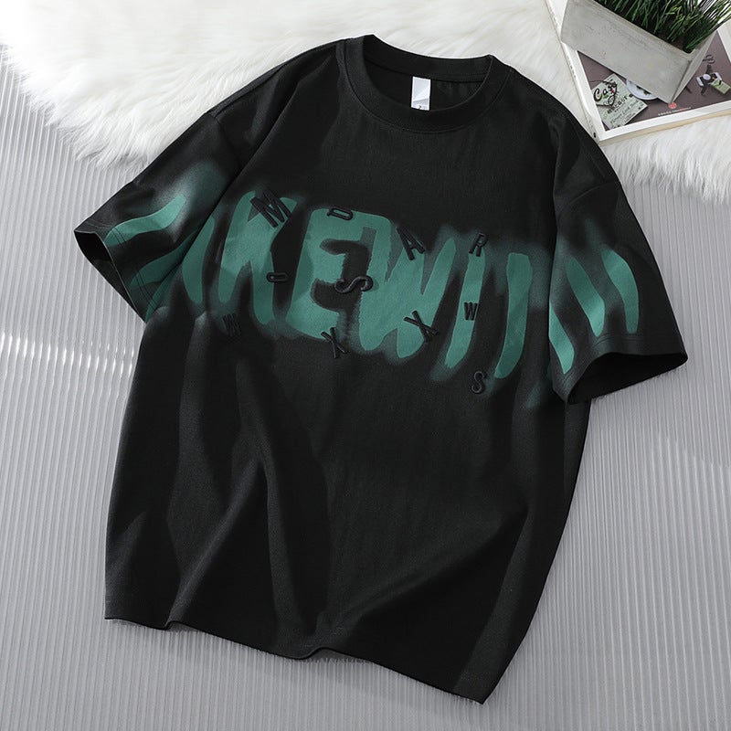 2025 Round Neck Letter Short-Sleeved Sports Trendy Brand Men'S Loose Light Mature Fashionable Men'S And Women'S T-Shirt Korean Style - Image 1