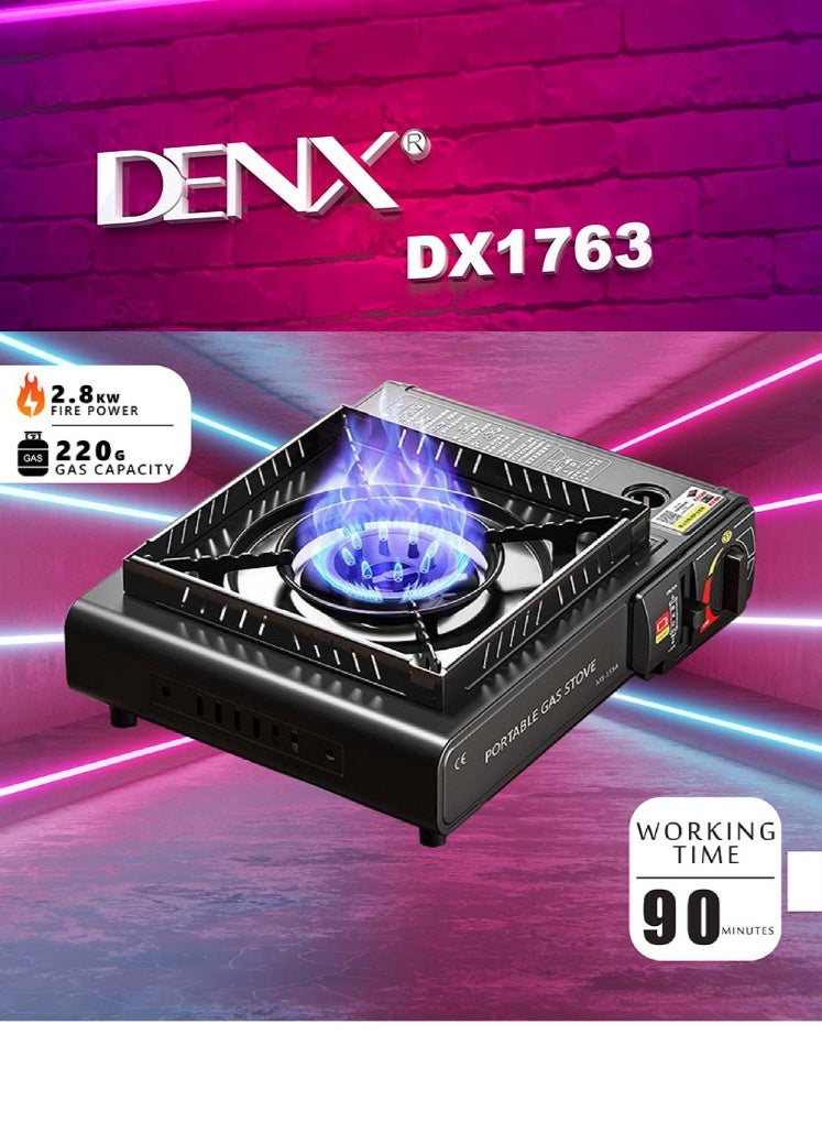 Denx Portable Gas Stove-Dual use type – 2.8KW Fire Power, 220G Gas Capacity, 90Min Working Time, Compact, Easy-to-Use, Efficient Cooking Solution for Camping, DX1763 - Image 1