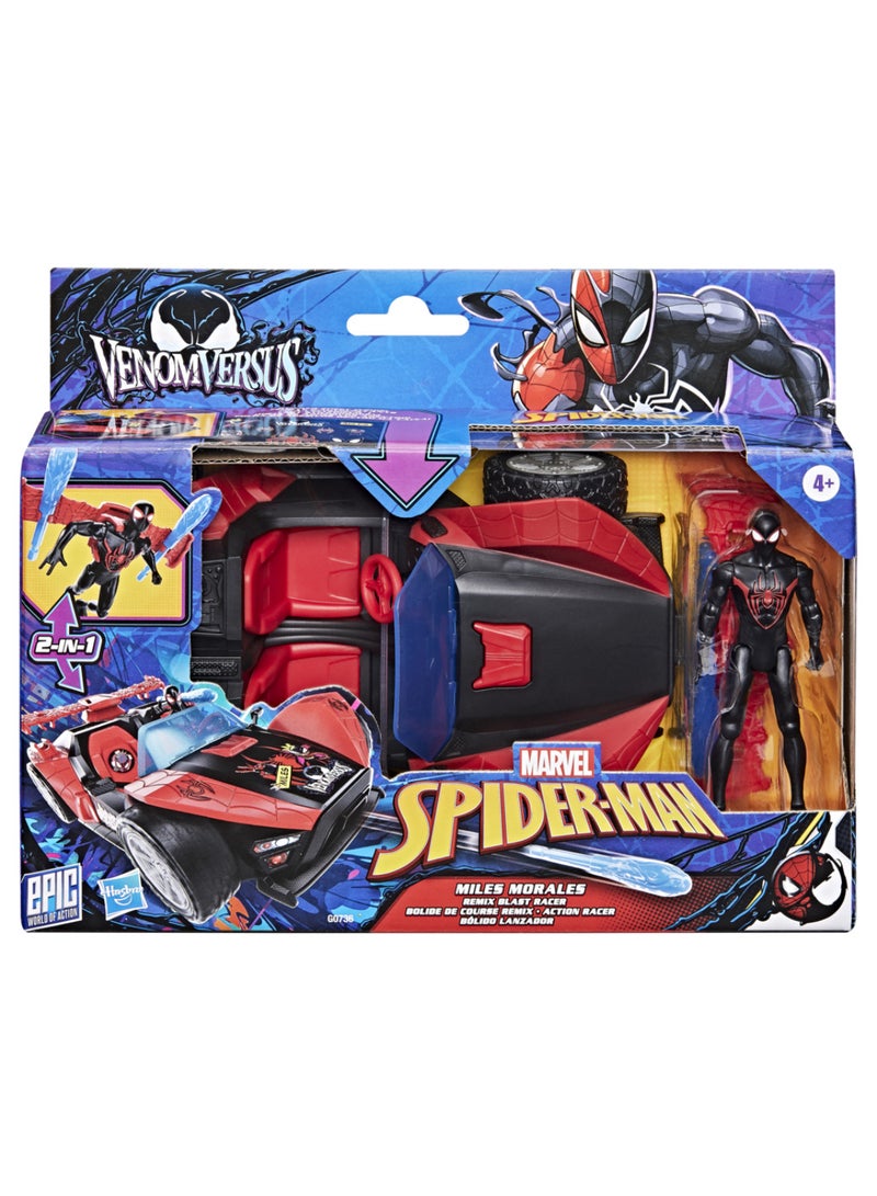 SPIDERMAN Marvel Spider-Man VenomVersus Epic World of Action Miles Morales Remix Blast Racer 4-Inch (10 CM) Figure & Toy Car, Accessories, Super Hero Toys, 4+ - Image 2