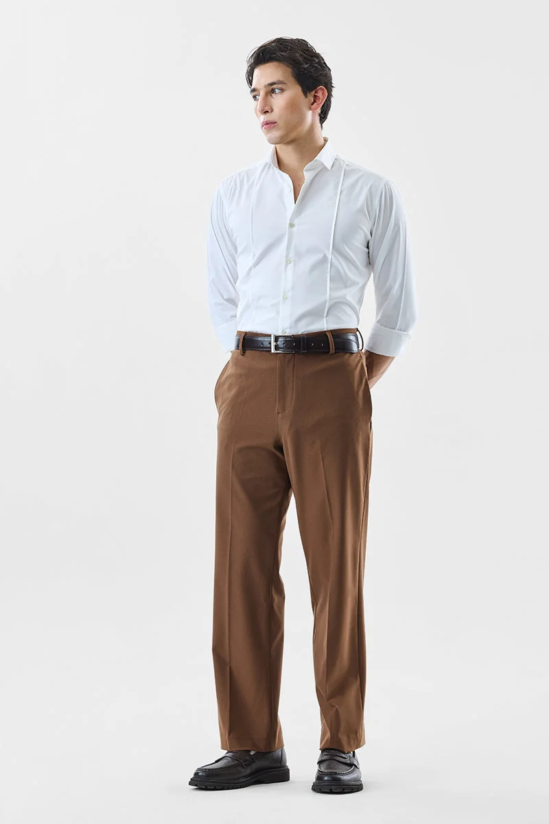 SNITCH Brown Solid Regular Fit Formal Trousers