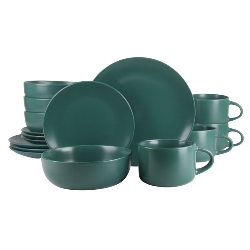 10 Strawberry Street Wazee Matte Coupe Dinnerware Set 16 pc Emerald Green