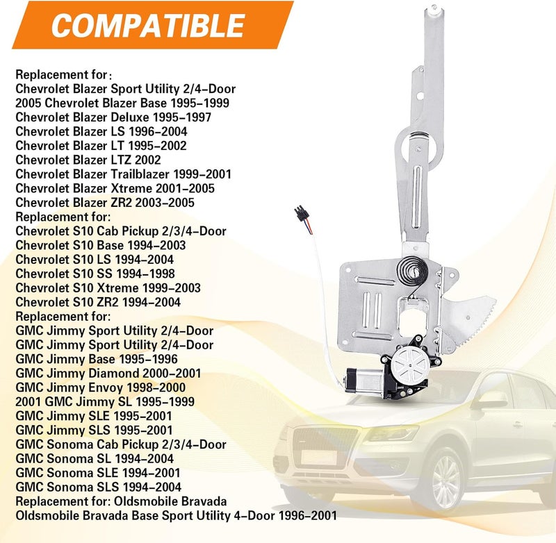 SUNROAD مجموعة تنظيم ورفع نافذة الطاقة SUNROAD 741-844 ومحركها لسيارات شيفروليه S10/بلازر، جي إم سي سونومه وجيمي، أولدزموبيل برافادا - Image 4