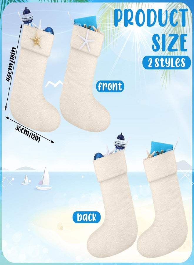 Heentan 4 Pcs Coastal Christmas Stockings 18 Inch Beach Nautical Linen Socks with Starfish Christmas Large Ocean Stocking Bags Hanging Socks for Xmas Tree Fireplace Holiday Ocean Party Decor - Image 3