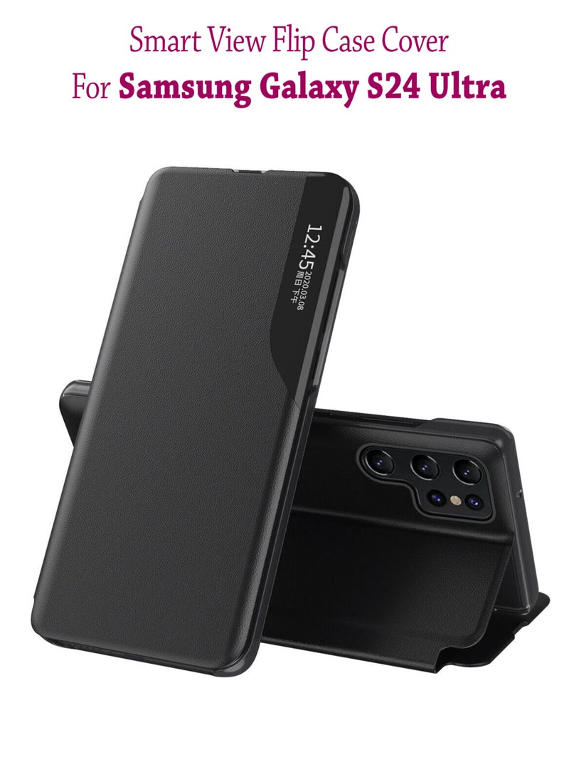 Silicone Smart View Flip Case Cover For Samsung Galaxy S24 Ultra - Black