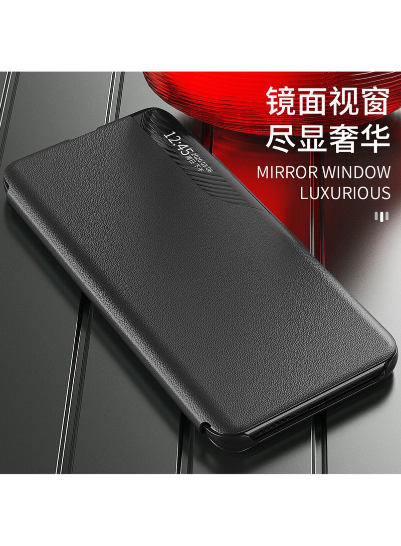 Silicone Smart View Flip Case Cover For Samsung Galaxy S24 Ultra - Black