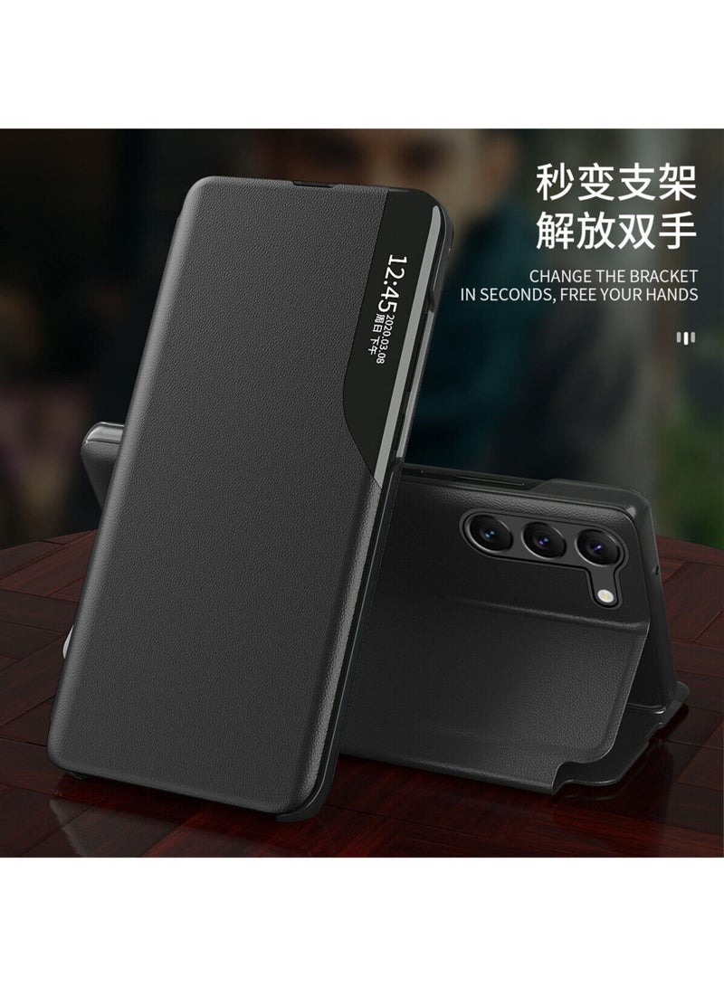 Silicone Smart View Flip Case Cover For Samsung Galaxy S24 Ultra - Black