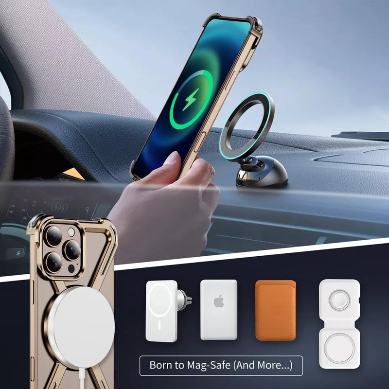 Tech Trendz Aluminium Alloy Magnet Bracket Case with Framless Corner Protectitive Design Cover Compatible with iPhone 16 Pro, 360 Rotated Stand Bumper Case - Desert Titanium - Image 4