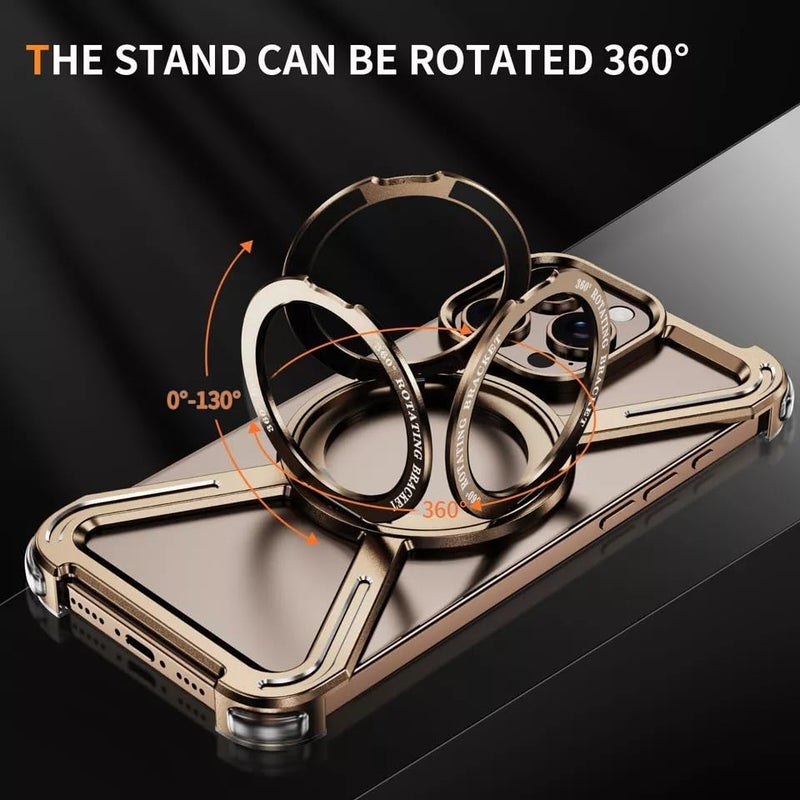 Tech Trendz Aluminium Alloy Magnet Bracket Case with Framless Corner Protectitive Design Cover Compatible with iPhone 16 Pro, 360 Rotated Stand Bumper Case - Desert Titanium - Image 5