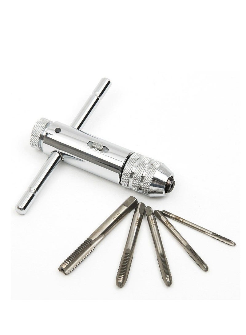 XiuWoo Adjustable Silver T Handle Ratchet Tap Holder Wrench with 5pcs M3 M8 3mm 8mm Machine Screw Thread Metric Plug shaped - Image 5