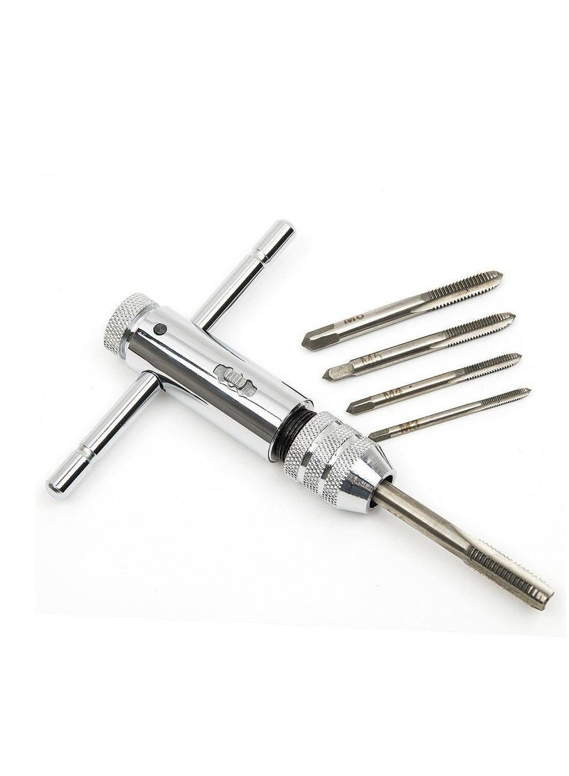 XiuWoo Adjustable Silver T Handle Ratchet Tap Holder Wrench with 5pcs M3 M8 3mm 8mm Machine Screw Thread Metric Plug shaped - Image 2