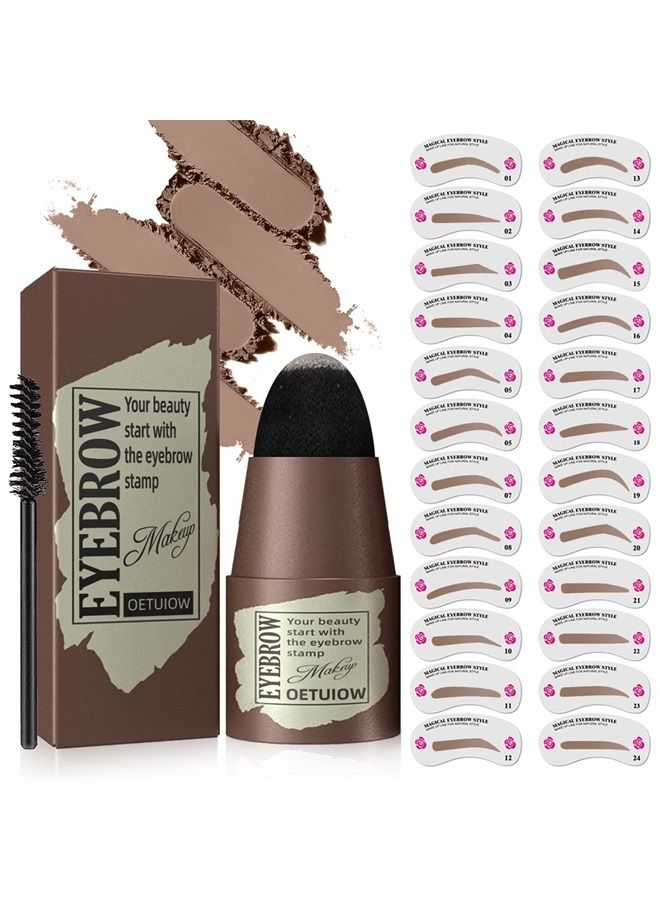 OETUIOW Eyebrow Stamp Stencil Kit - 1 Step Eye Brow Makeup Brow Stamp Shaping Kit with 24 Reusable Eyebrow Stencils, Long-Lasting Waterproof Trio Kit for Perfect Natural Brow (Medium Brown)  - Image 1