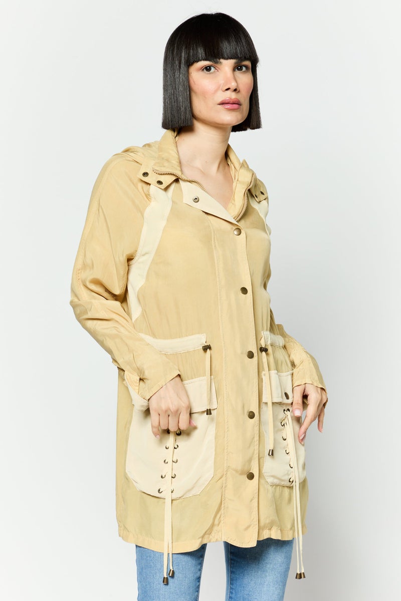 Trussardi Jeans Women Brand Logo Windbreaker Jacket, Beige - Image 1