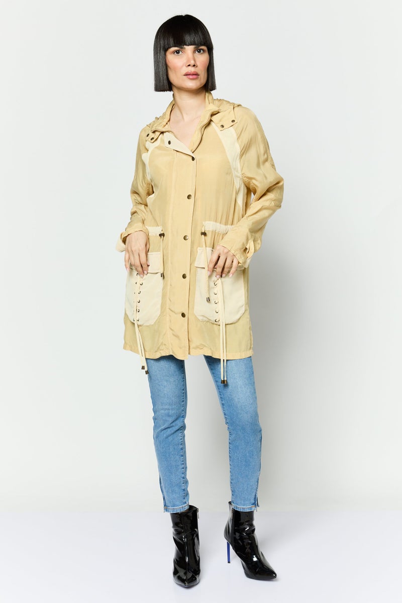 Trussardi Jeans Women Brand Logo Windbreaker Jacket, Beige - Image 2