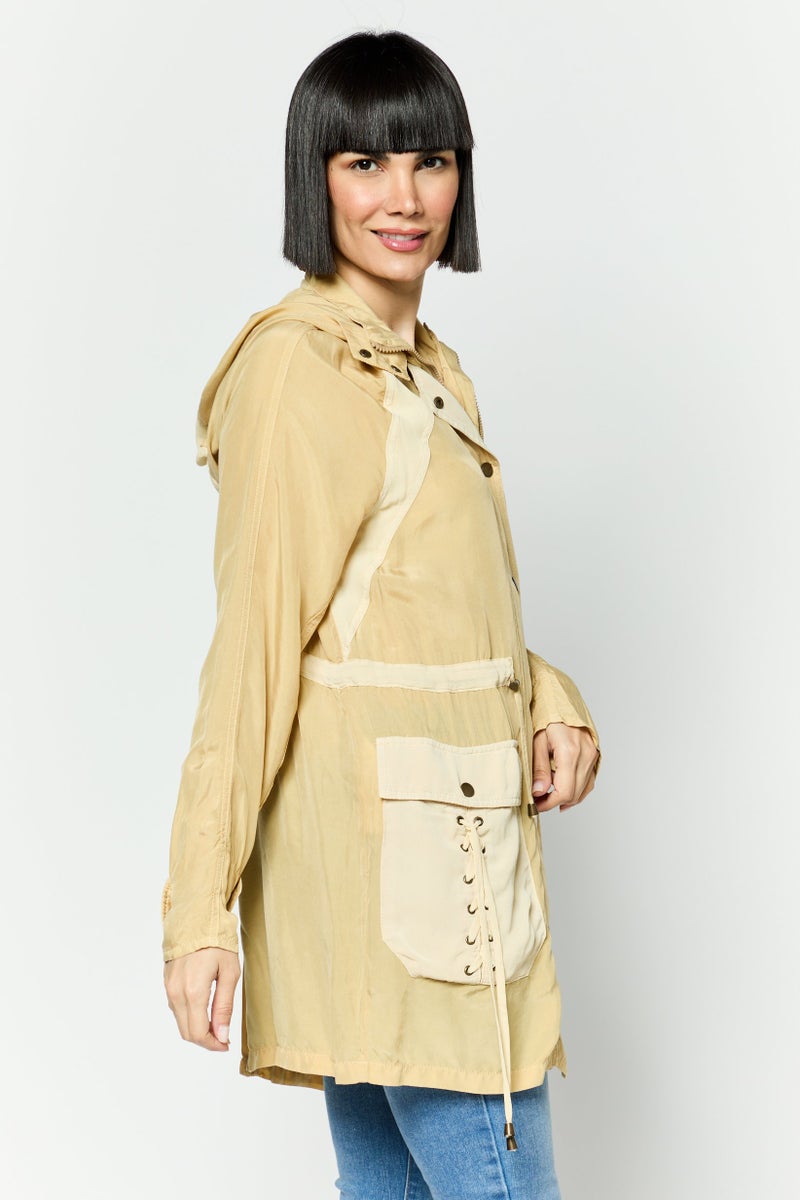 Trussardi Jeans Women Brand Logo Windbreaker Jacket, Beige - Image 4