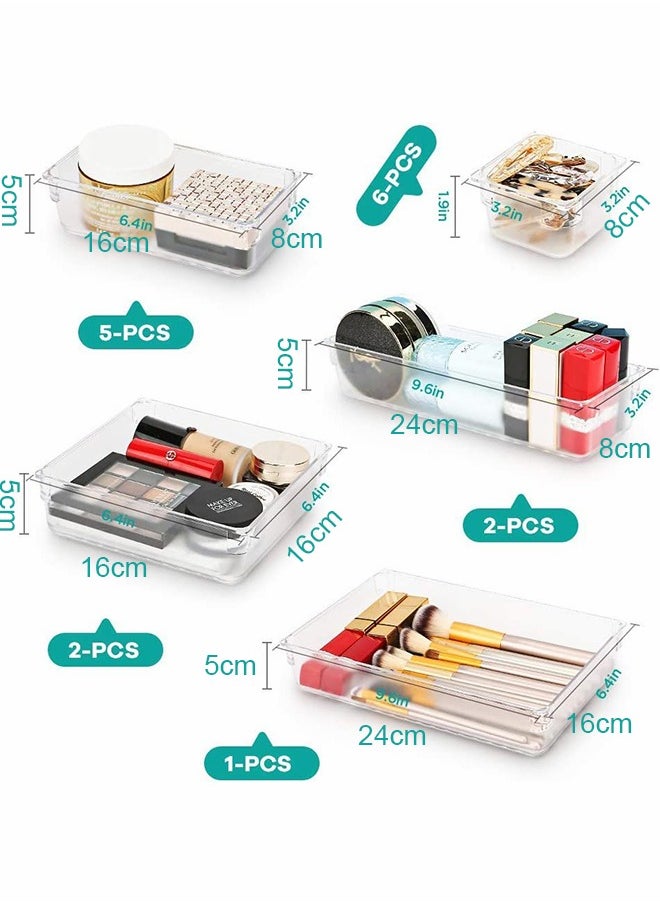 Occuwzz - 16 Pcs Clear Drawer Organizer Tray 5 Size Plastic Desk Drawer Organizations Set - Image 1