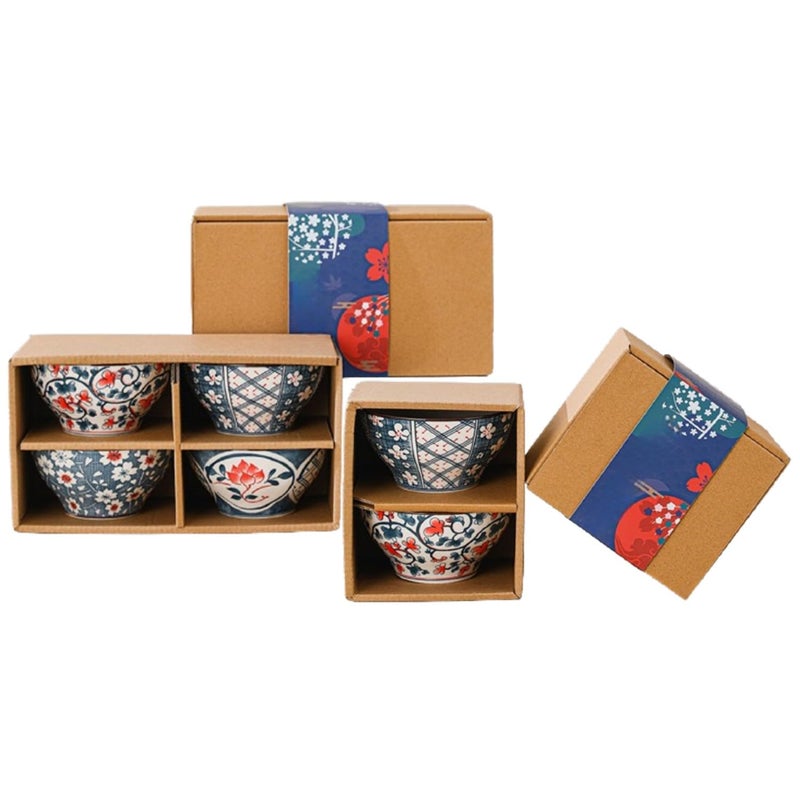 Krivety Janpanese Style Premium Porcelain Cereal Bowls with Gift Set, 300ml Ceramic Bowls for Cereal,Soup,Pasta,Oatmeal,Salad,Rice, Microwave and Dishwasher Safe (Pack of 6 (Set - 2)) - Image 1