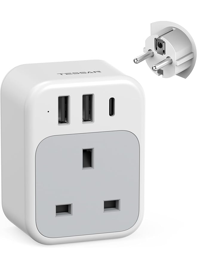 TESSAN AE to European Plug Adapter, 4 in 1 Travel Adapter with 1 USB C and 2 USB A, 3250W European Plug Adapter, AE to European Plug Adaptor, Type E F Travel Plug for Spain France Turkey Germany - Image 1