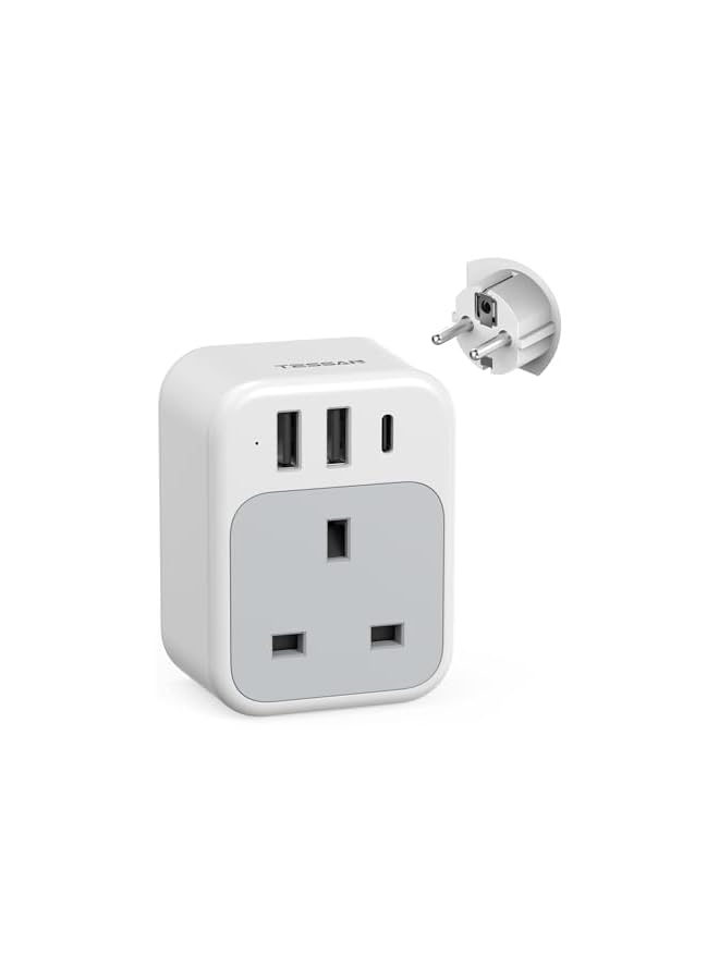 TESSAN AE to European Plug Adapter, 4 in 1 Travel Adapter with 1 USB C and 2 USB A, 3250W European Plug Adapter, AE to European Plug Adaptor, Type E F Travel Plug for Spain France Turkey Germany - Image 2