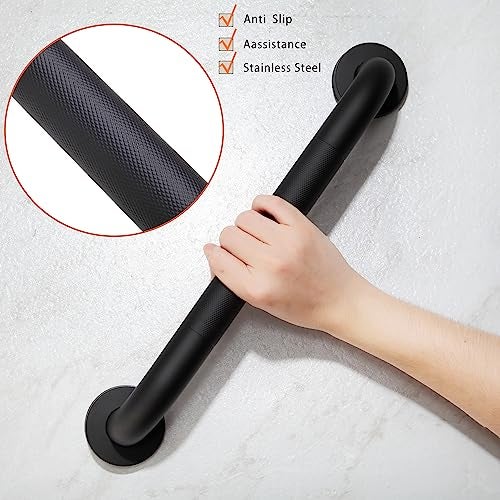 Rackickyer Shower Grab Bar, 2 Pack 12 Inch Black Bathroom Grab Bar, 1.25" Diameter 304 Stainless Steel Anti-Slip Grab Bars for Bathtubs and Showers, Handicap Shower Grab Bar for Seniors Elderly - Image 4