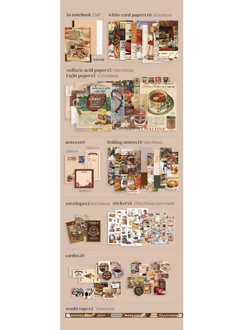 123-Piece Brown Vintage Scrapbook Accessory Set Aesthetic Bullet Junk Journal Kit With Journaling Scrapbook Accessories A6 Grid Notebook Diy Scrapbook Gift For Teenagers And Children Literary And Artistic - Image 5