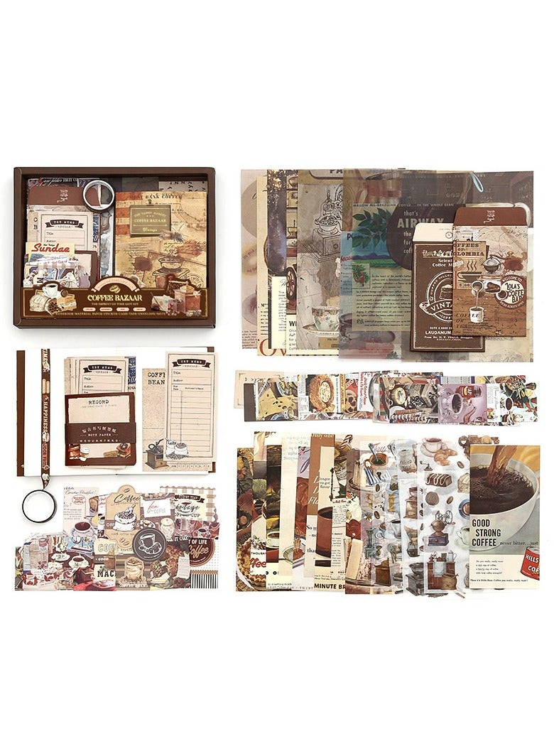 123-Piece Brown Vintage Scrapbook Accessory Set Aesthetic Bullet Junk Journal Kit With Journaling Scrapbook Accessories A6 Grid Notebook Diy Scrapbook Gift For Teenagers And Children Literary And Artistic - Image 2
