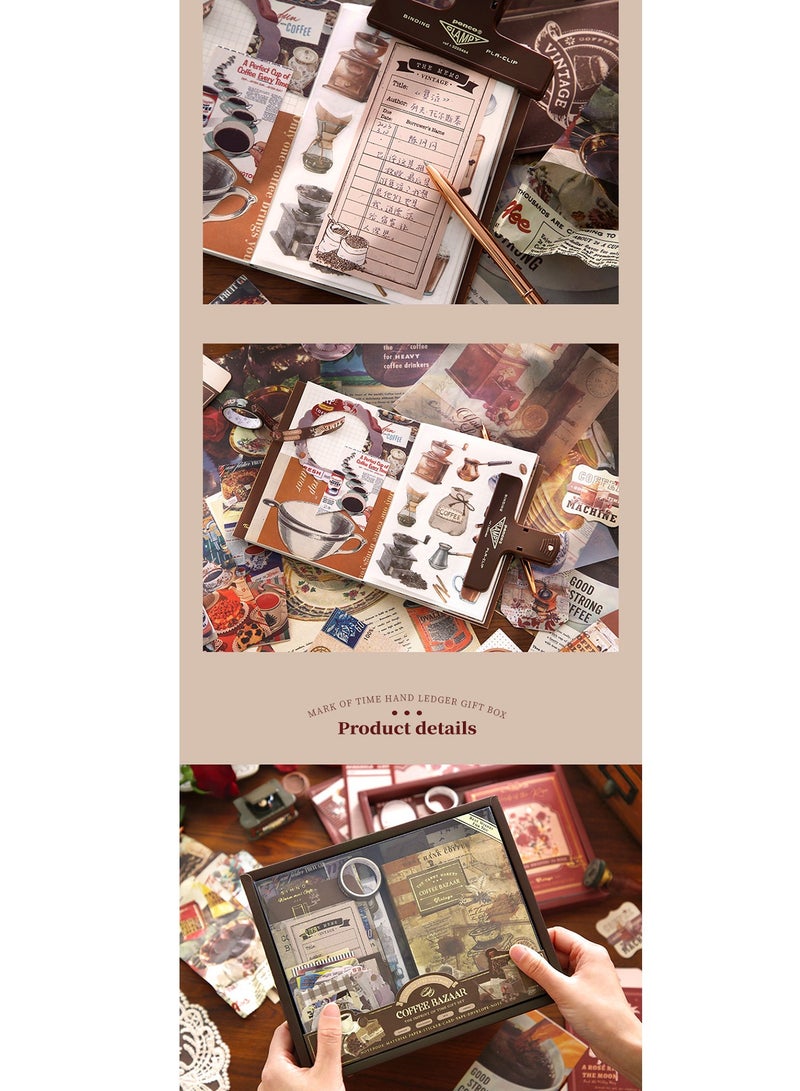 123-Piece Brown Vintage Scrapbook Accessory Set Aesthetic Bullet Junk Journal Kit With Journaling Scrapbook Accessories A6 Grid Notebook Diy Scrapbook Gift For Teenagers And Children Literary And Artistic - Image 4