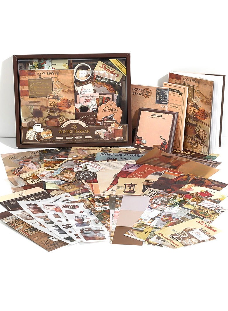 123-Piece Brown Vintage Scrapbook Accessory Set Aesthetic Bullet Junk Journal Kit With Journaling Scrapbook Accessories A6 Grid Notebook Diy Scrapbook Gift For Teenagers And Children Literary And Artistic - Image 1