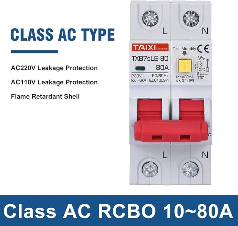 Type A AC110V 30mA 40A RCBO RCCB Residual Current Circuit Breaker Leakage Protection - Image 2