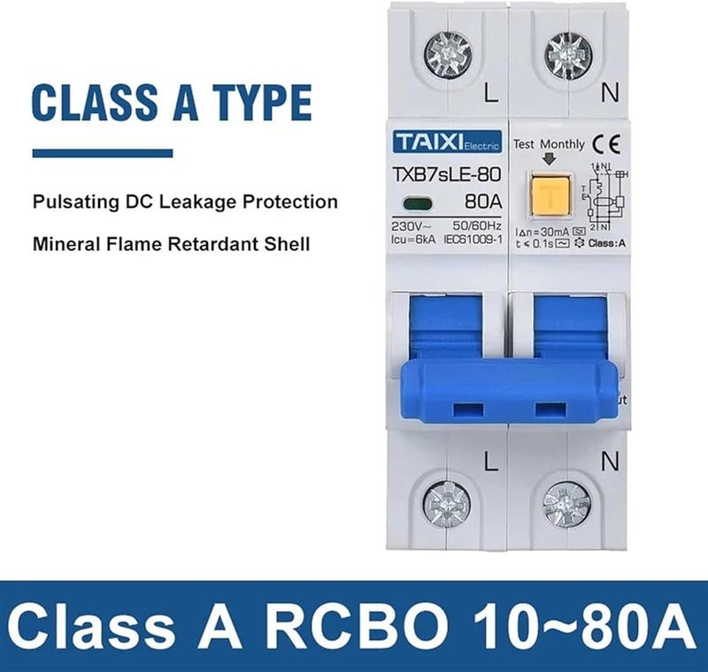 Type A AC110V 30mA 40A RCBO RCCB Residual Current Circuit Breaker Leakage Protection - Image 1